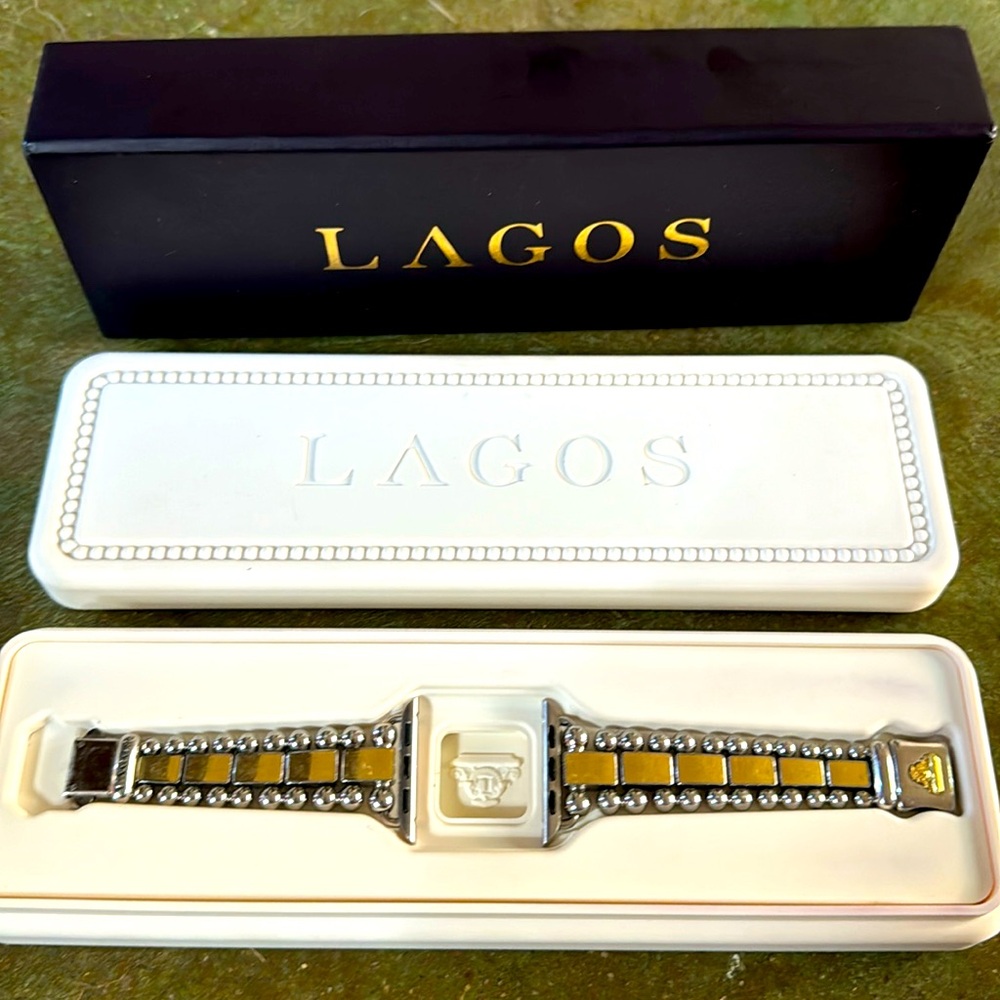 LAGOS SMART CAVIAR TWO TONED STAINLESS STEEL & 18K YELLOW GOLD Apple Watch Band